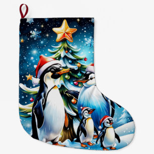 Grande Chaussette De Noël Des pingouins mignons dans un style de dessin anim
