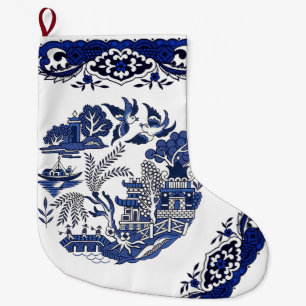 Grande Chaussette De Noël Design classique de saule bleu
