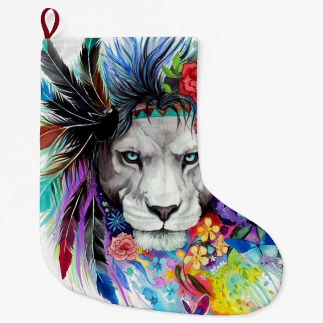 Grande Chaussette De Noël Dessin d'art tableau représentant le lion (Devant)