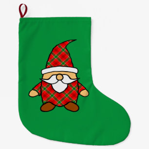Grande Chaussette De Noël Dessin de gnome carton mignon rouge vert Noël