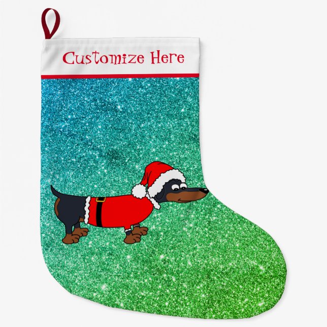 Grande Chaussette De Noël Dessin Père Noël Dachshund Design Stockage de Noël (Devant)