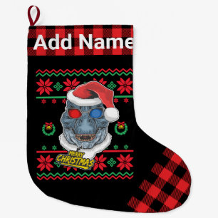 Grande Chaussette De Noël Dinosaur personnalisé Père Noël T-Rex Noël laid
