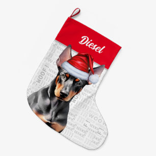 Grande Chaussette De Noël Doberman Pinscher Noël Santa avec nom de chien