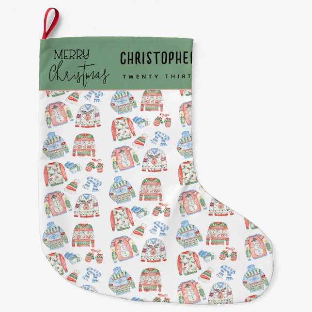 Grande Chaussette De Noël Doux moche Joyeux Noël Joyeux Cadeau Vert (Devant)