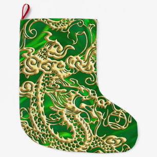 Grande Chaussette De Noël Dragon d'or embouteillé sur GreenSatin