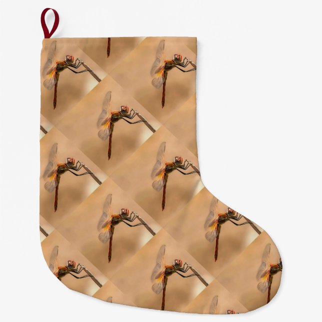 Grande Chaussette De Noël Dragonfly peinte isolée contre Ecru (Devant)