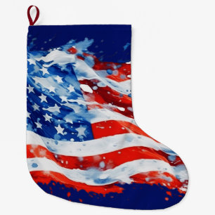 Grande Chaussette De Noël Drapeau américain USA Aquarelle 4 juillet