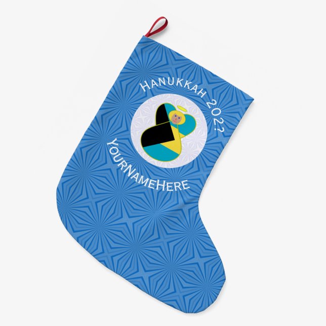 Grande Chaussette De Noël Drapeau bahaméen Hanoukka Blonde (Devant (Accrochage))