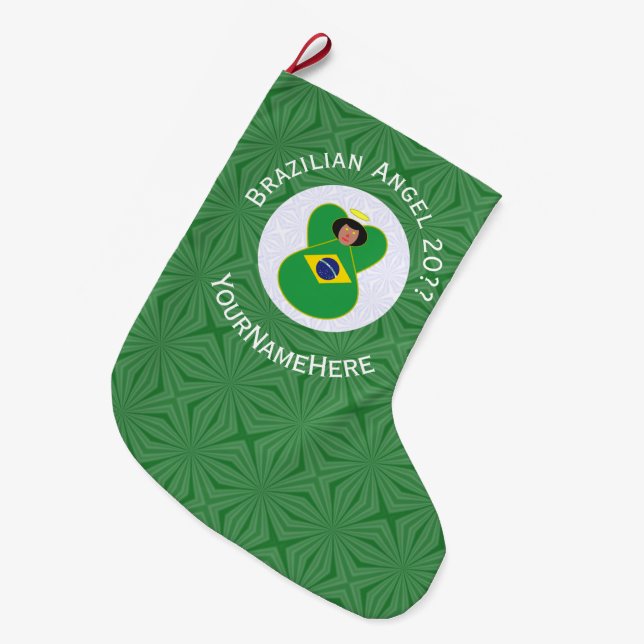 Grande Chaussette De Noël Drapeau de Noël brésilien personnalisé (Devant (Accrochage))