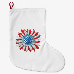 Grande Chaussette De Noël Drapeau Tournesol Américain 4 juillet Femmes Homme