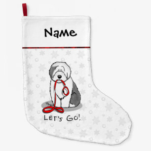 Grande Chaussette De Noël Drôle Allons-y ! Walk Old English Sheepdog (Gris 1
