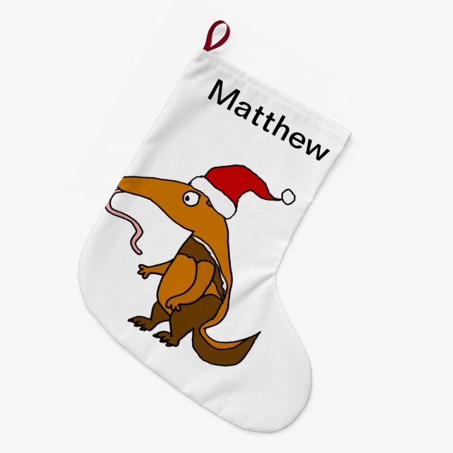Grande Chaussette De Noël Drôle d'Anteater à Noël (Devant (Accrochage))