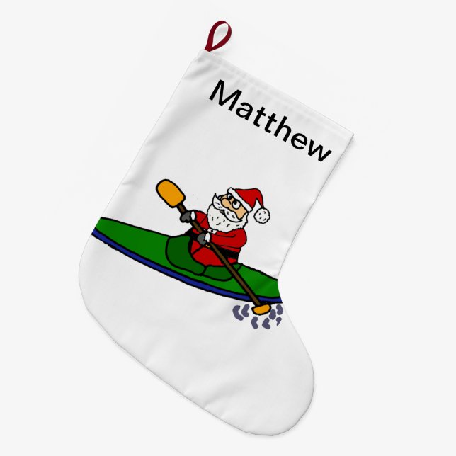 Grande Chaussette De Noël Drôle Santa Claus Kayaking Cartoon de Noël (Devant (Accrochage))