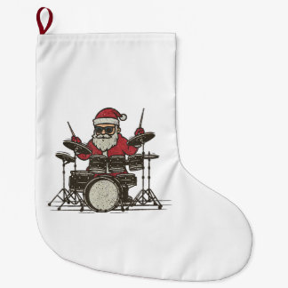Grande Chaussette De Noël Drummer Christmas Funny Vintage Santa Playing Drum