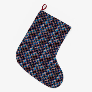 Grande Chaussette De Noël Échecs rustiques sous forme d'rayures croisées