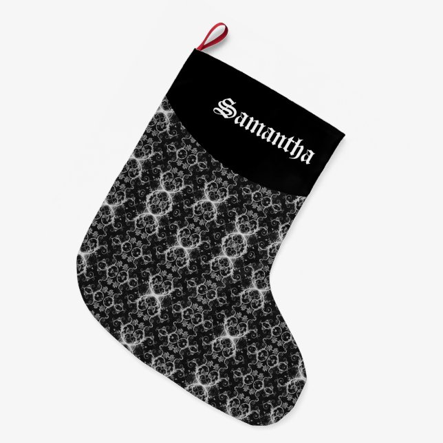 Grande Chaussette De Noël Élégant Damas Gothique Noël Stocker (Devant (Accrochage))