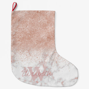 Grande Chaussette De Noël Élégant faux rose en or confetti image en marbre b