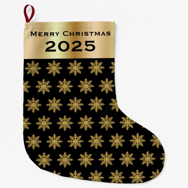 Grande Chaussette De Noël Elegant Golden Snowflakes Christmas Stocking (Devant)