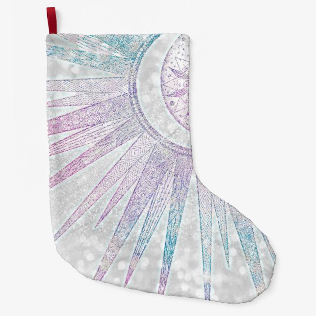 Grande Chaussette De Noël Elegant Iridescent Sun Moon Mandala Silver Design (Devant)