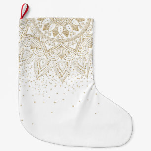 Grande Chaussette De Noël Elégant Mandala Confetti Design Or