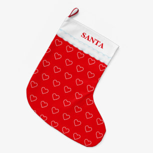 Grande Chaussette De Noël Élégant Motif cardiaque sur rouge