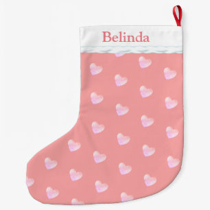 Grande Chaussette De Noël Élégant Motif de coeur rose