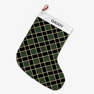 Grande Chaussette De Noël Élégant Motif de diamants noir et vert