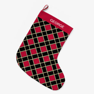Grande Chaussette De Noël Élégant Motif noir et diamant rouge