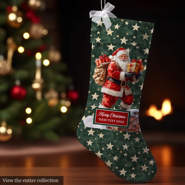Grande Chaussette De Noël Élégant Père Noël Classique Stocker Votre Nom Pers (Elegant Classic Santa Stocking Your Custom Name)