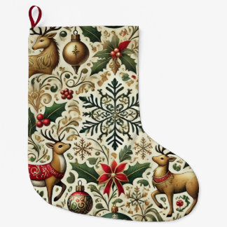 Grande Chaussette De Noël Élégante conception de rennes de Noël Stocker