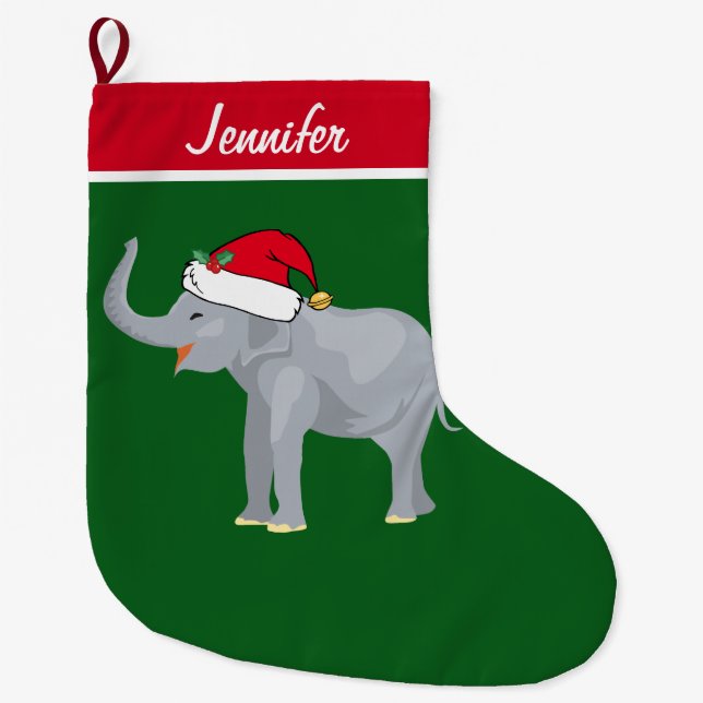 Grande Chaussette De Noël Eléphant mignon personnalisé (Devant)