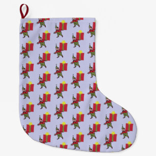 Grande Chaussette De Noël Elf avec boîte rouge semis de Noël grand