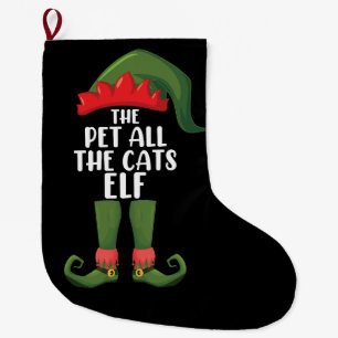 Grande Chaussette De Noël Elfe qui caresse tous les chats Noël en famille as