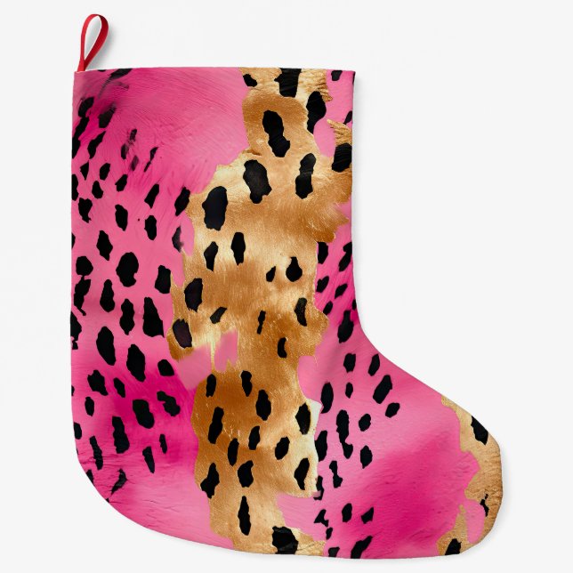 Grande Chaussette De Noël Empreinte de léopard de glam rose fille Abstrait (Devant)