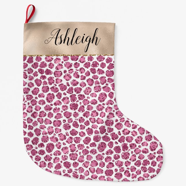Grande Chaussette De Noël Empreinte de léopard Girly Gold Rose Glitz (Devant)