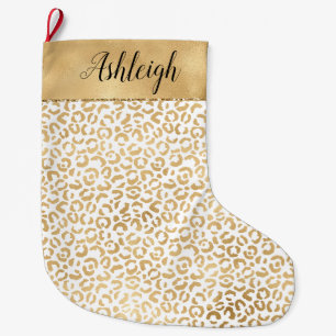 Grande Chaussette De Noël Empreinte de léopard Gold White Glam