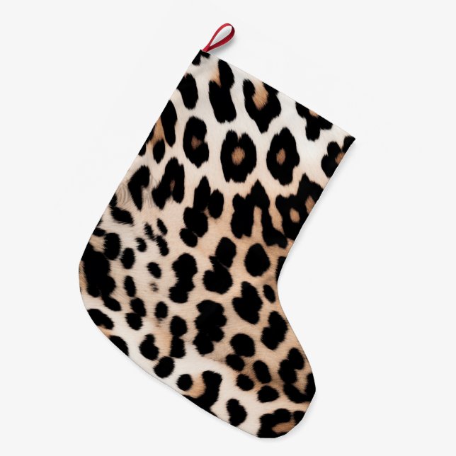 Grande Chaussette De Noël Empreinte de léopard noir crème (Devant (Accrochage))