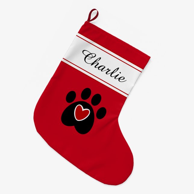 Grande Chaussette De Noël Empreinte de patte de chat ou de chien avec un coe (Devant (Accrochage))
