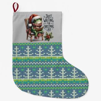 Grande Chaussette De Noël "En attendant Noël" jolie grenouille