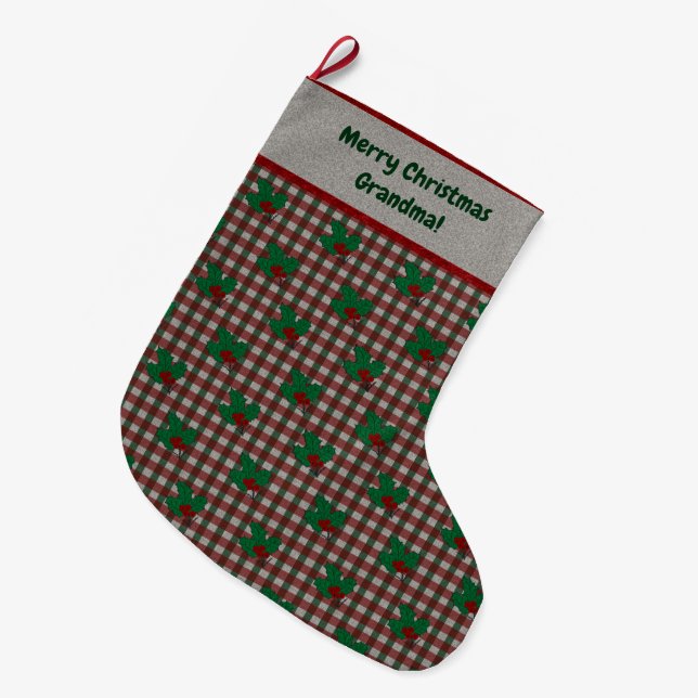 Grande Chaussette De Noël en vichy de Noël des années 1940 - Personnalisé (Devant (Accrochage))