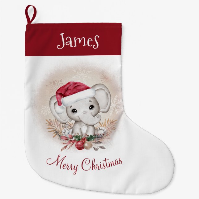 Grande Chaussette De Noël Enfants Eléphants adorables Prise de Noël (Devant)