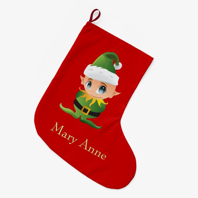 Grande Chaussette De Noël Enfants Elfe Vert mignon Noël Stocker (Devant (Accrochage))