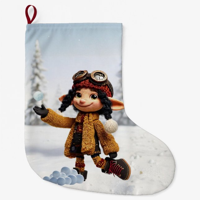 Grande Chaussette De Noël Enjoying A Snow Day (Devant)