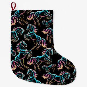 Grande Chaussette De Noël Enseigne au néon Cheval Style Rétro Glitch