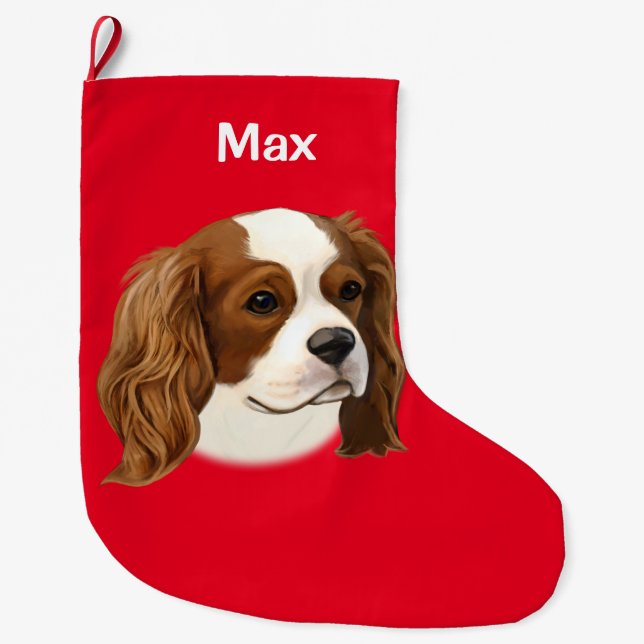 Grande Chaussette De Noël Épagneul cavalier du Roi Charles en portrait (Devant)