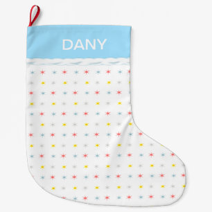 Grande Chaussette De Noël Étoiles multicolores sur grand stock de noël blanc