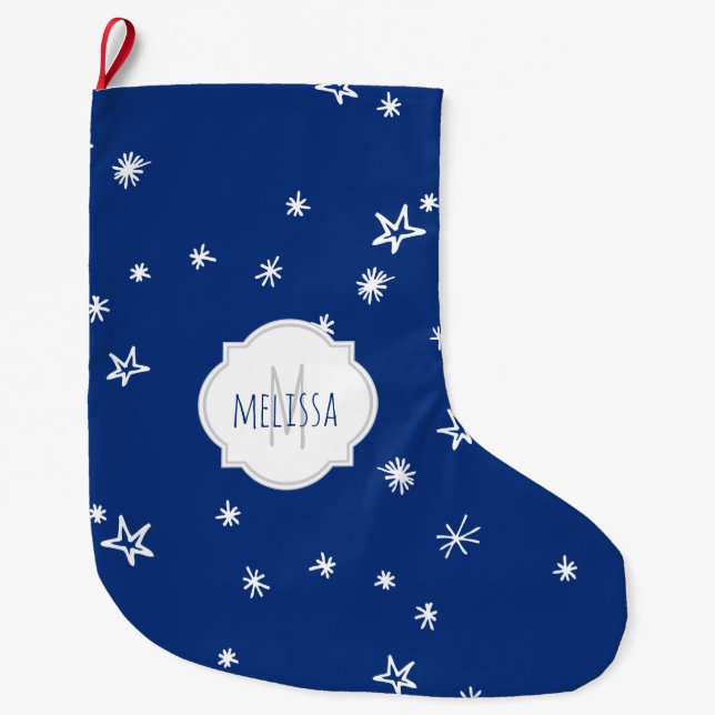 Grande Chaussette De Noël Étoiles scintillantes Monogramme Noël Stocking (Devant)