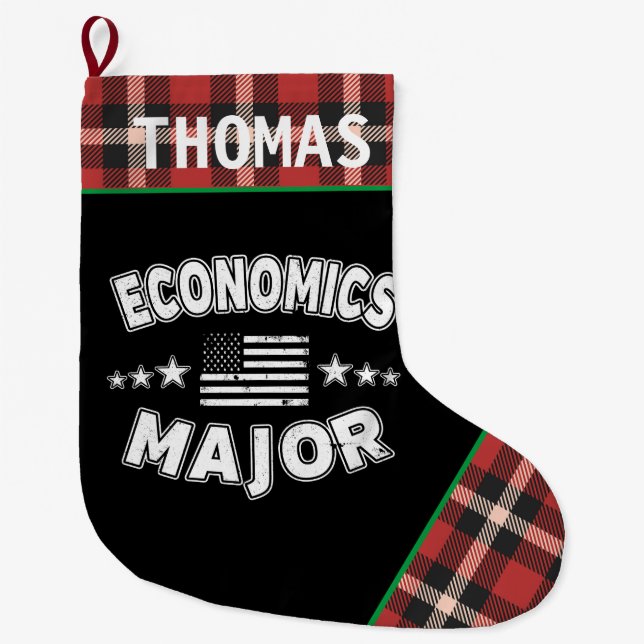 Grande Chaussette De Noël Étudiant à l'école d'économie Red Plaid (Devant)