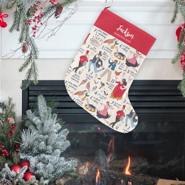 Grande Chaussette De Noël Fa La La 12 jours de Noël Ecru (12 days of Christmas Stocking )