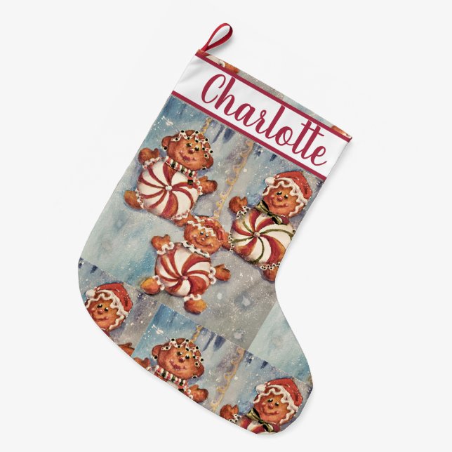 Grande Chaussette De Noël Famille de cookies (Devant (Accrochage))